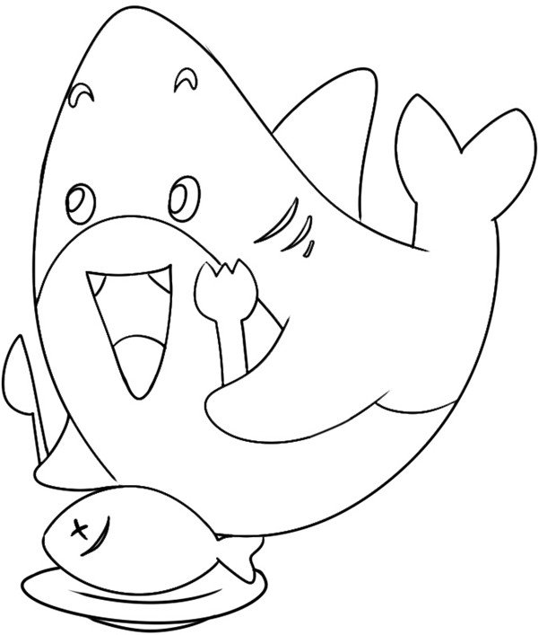 大鲨鱼吃小鱼卡通简笔画画法