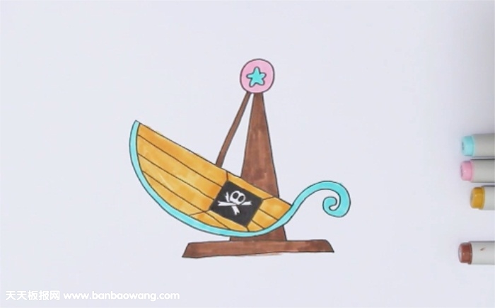 海盗船简笔画怎么画有颜色