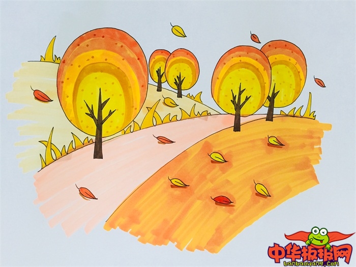 家乡的秋天风景简笔画彩色图片