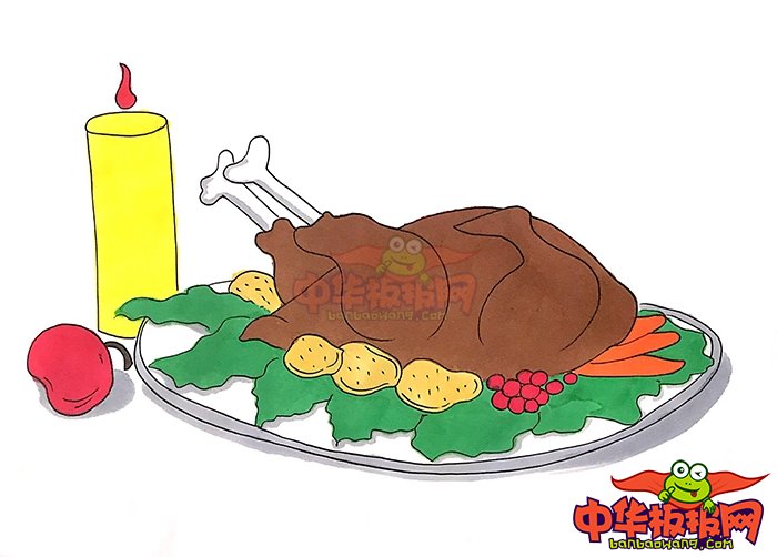 感恩节烤火鸡的简笔画画法