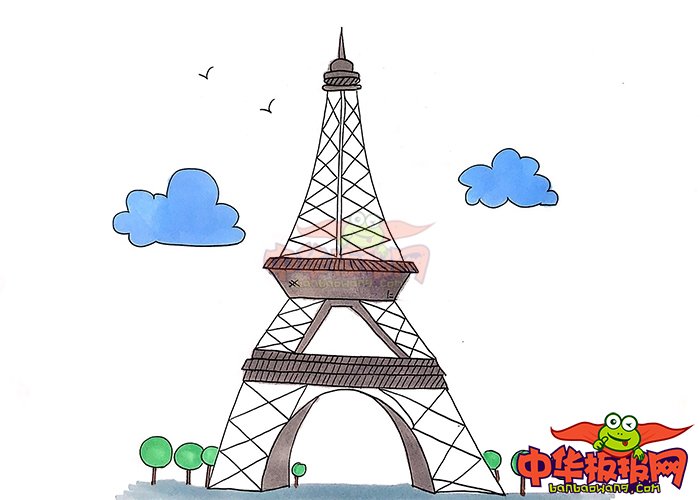 法国埃菲尔铁塔简笔画彩色
