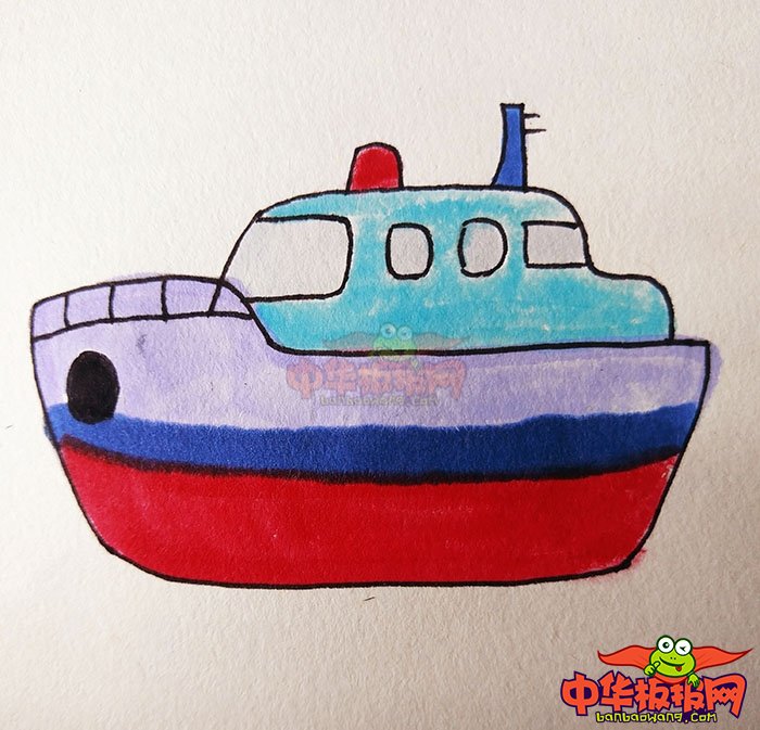 最漂亮彩色大轮船简笔画画法