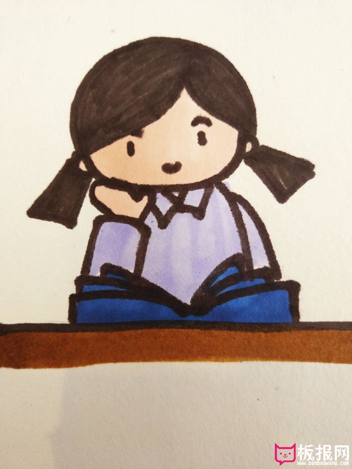 画一个小女孩在看书漂亮简笔画