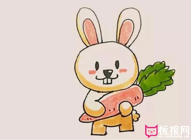 可爱小白兔子抱萝卜的画法