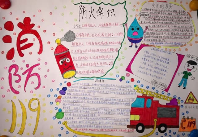 119消防安全专题手抄报简单儿童画