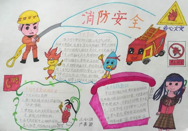 最简单的三年级小学生消防图画