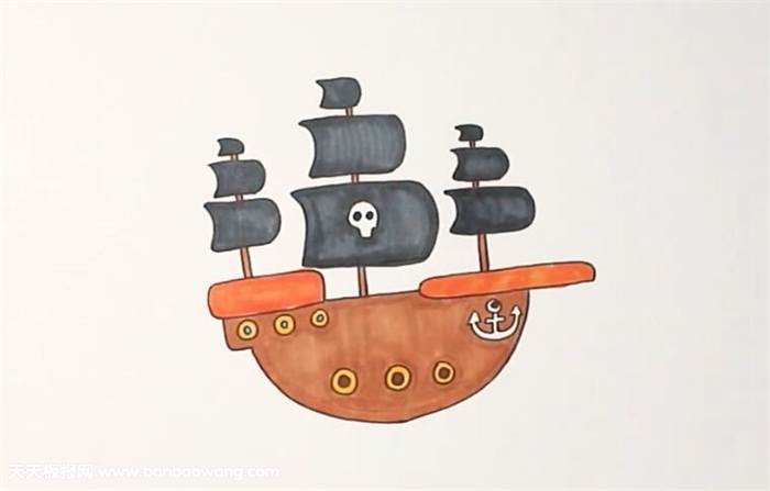 儿童画海盗船简笔画