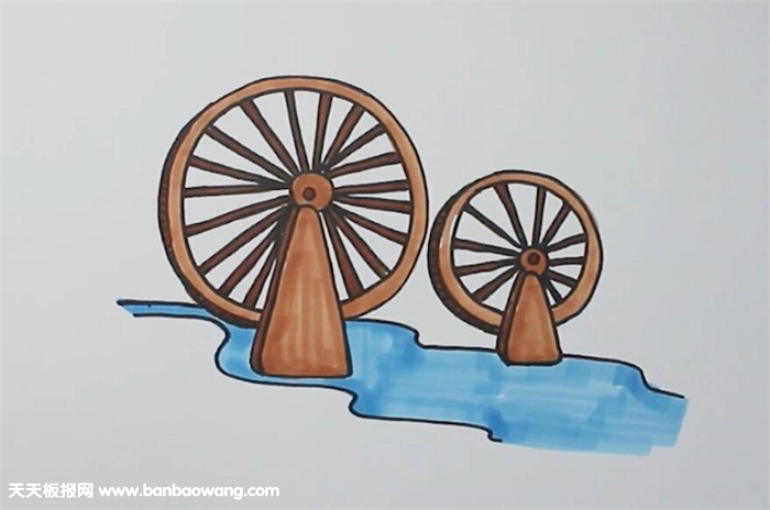 古代螺旋水车简笔画流水