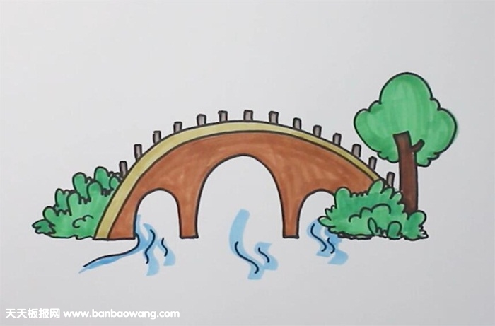 小桥流水风景图简画