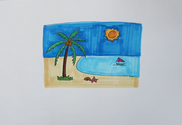 大海沙滩儿童简单漂亮画