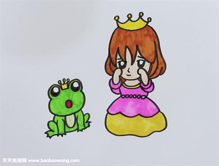 青蛙王子与公主的故事简笔画