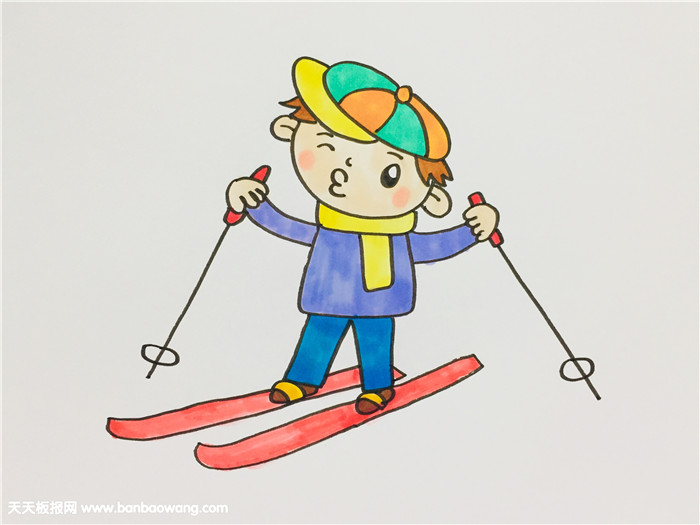 正在滑雪的小人简笔画