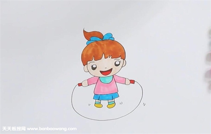 儿童简笔画跳绳女孩带颜色