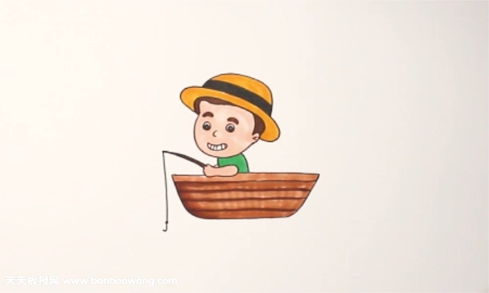 渔翁在船上钓鱼怎么画