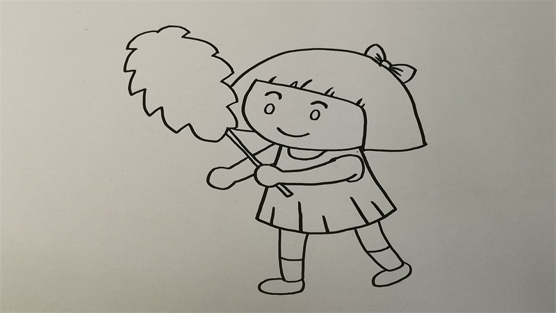 正在打扫卫生的小女孩铅笔画