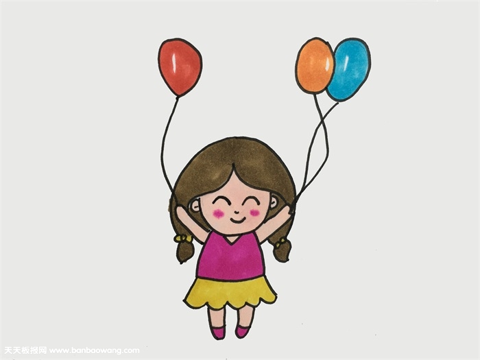 一个小女孩拿着气球的画