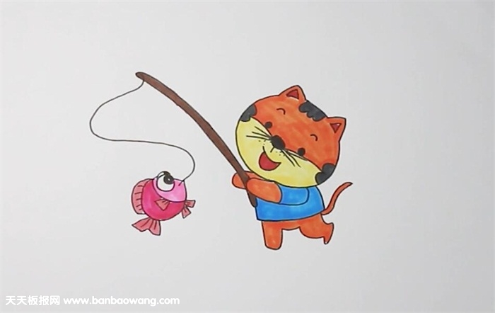 小猫钓鱼故事简笔画