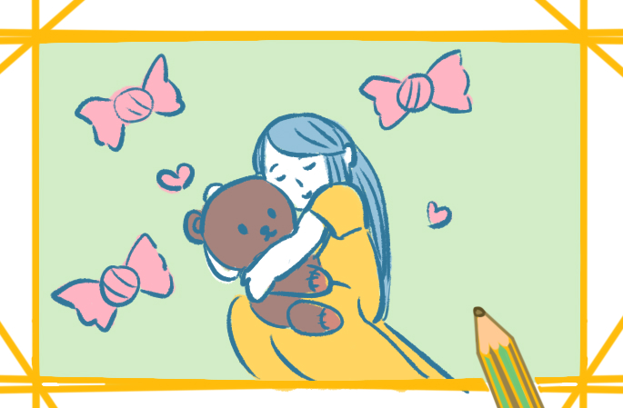 抱着小熊睡觉的女孩子简笔画