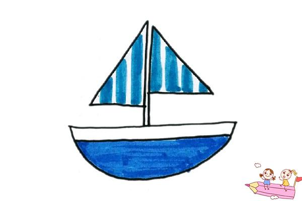 海上帆船儿童画