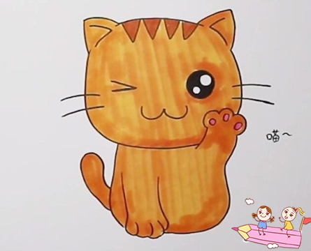 可爱小猫咪招手简笔画