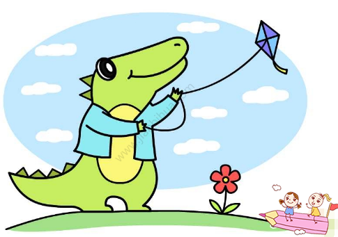 小鳄鱼放风筝简笔画