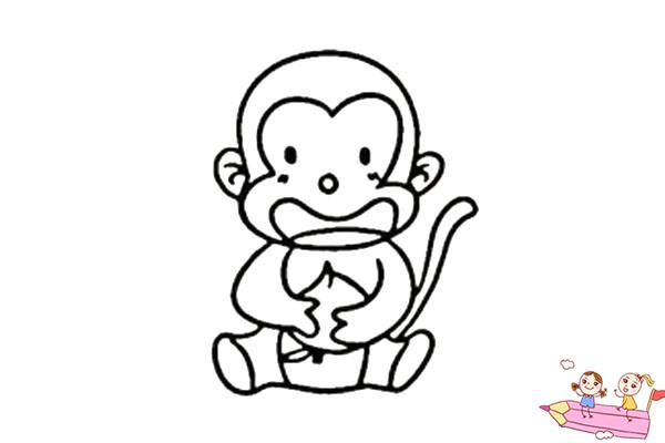 猴子拿桃子简笔画