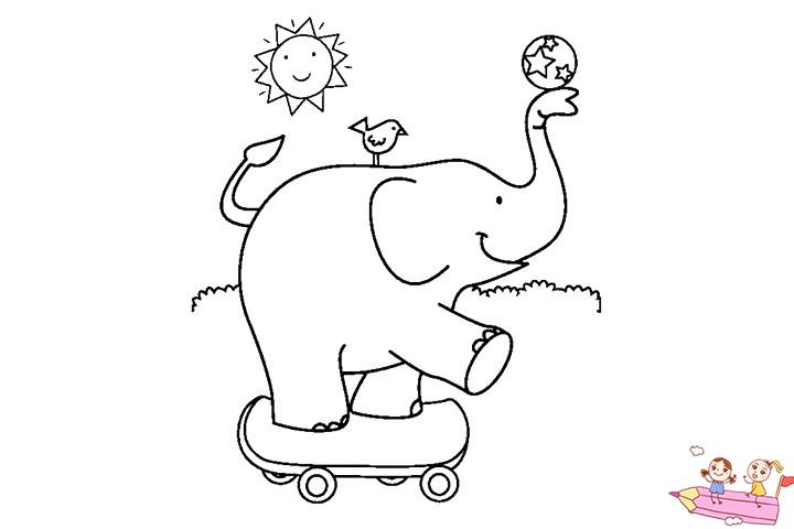玩滑板的大象简笔画