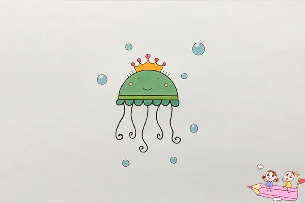 可爱卡通水母简笔画彩色