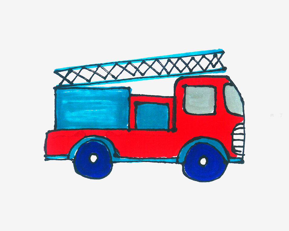 消防车幼儿简笔画带颜色