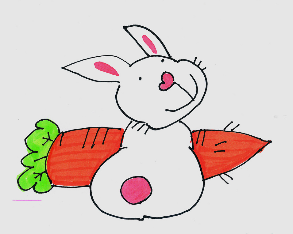 背靠胡萝卜的小白兔简笔画