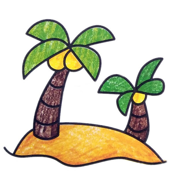 海岛椰子树简笔画步骤