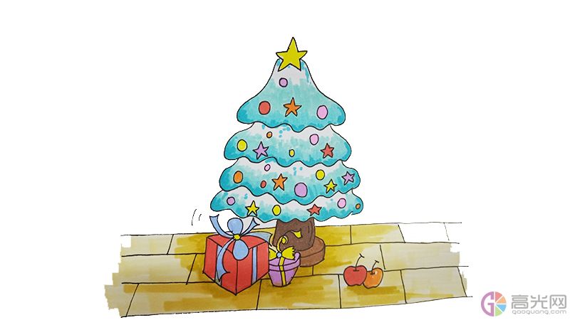 圣诞树下的礼物怎么画简单