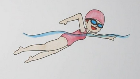 游泳的小女孩儿简笔画