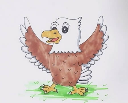 展翅的卡通老鹰简笔画画法