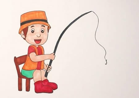 钓鱼的小男孩简笔画