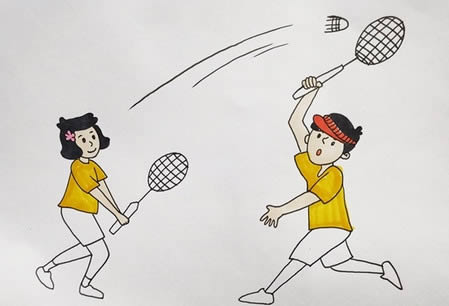 两个人打羽毛球怎么画简单的画