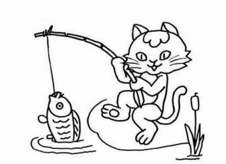 小猫钓鱼简笔画图片大全
